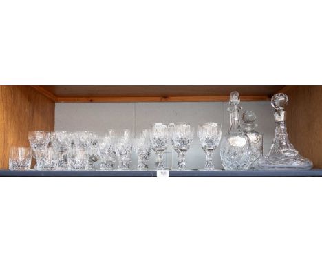 A Glass ''Ships'' decanter, a silver-mounted decanter, another decanter, three silver spirit labels ''Whisky'', ''Sherry'', '