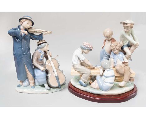 Nao Porcelain Figure Group 'Boys Playing Cards' from the Youth and Childhood Collection, sculptured by Jose Puche, issued 199