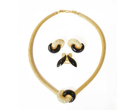 A Paste and Enamel Necklace and Matching Earrings, by Christian Dior, necklace length 37cm, earrings measure 2.8cm by 2cm, wi