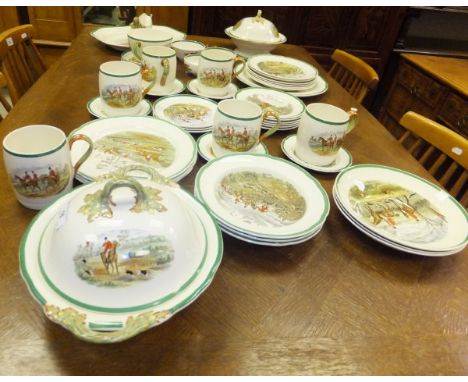 A Copeland Spode hunting scene part dinner service after the drawings by J. F. HERRING, to include "The Meet", "The Death", "