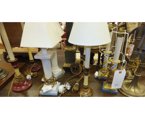 Five pairs of modern table lamps, together with a single painted metal table lamp of Corinthian column form and a further sin