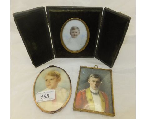 A mid 20th Century miniature depicting young boy in red tie, signed "Longmate", together with a miniature of a mid 20th Centu