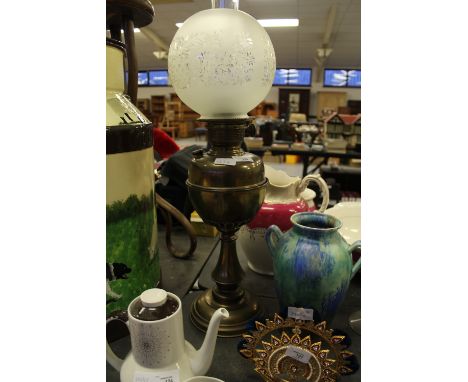 Brass oil lamp and shade