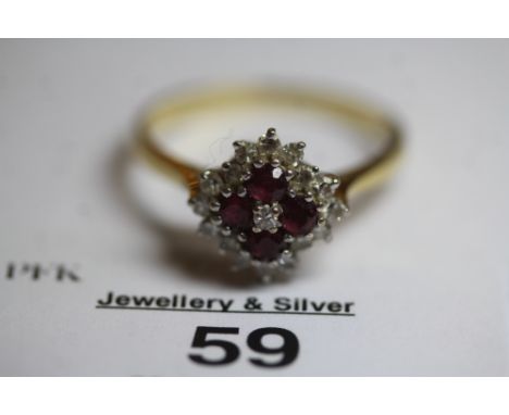 18ct gold diamond and ruby cluster ring