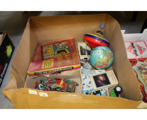 Box including vintage games and toys