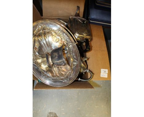Plated 3 piece tea service, silver plated oval cake basket &amp; quantity of plated items
