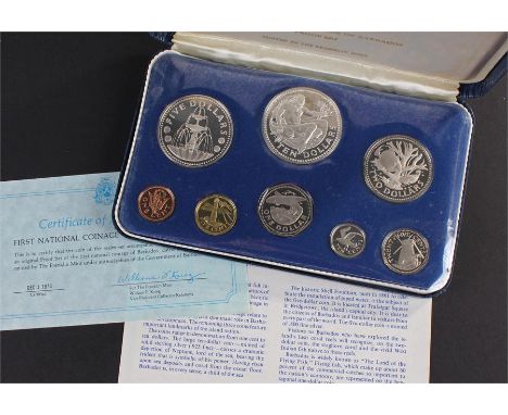 Franklin Mint Barbados first National coinage of Barbados, 1973 eight coin proof set, in fitted box with certificate of authe