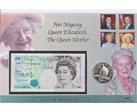 Silver Coin and Banknote First day cover, Her Majesty Queen Elizabeth, The Queen Mother, 2000