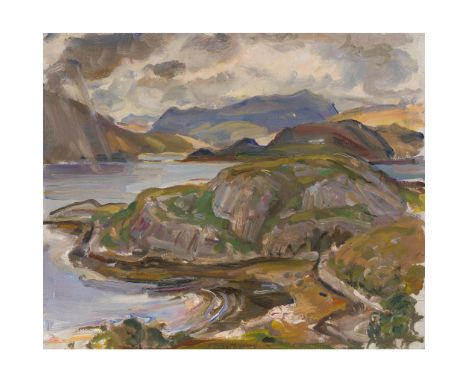 § DAVID MACBETH SUTHERLAND R.S.A. (SCOTTISH 1883-1974) ON THE WEST COAST Signed, oil on board, with another signed sketch ver