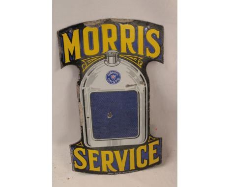 A reproduction enamel double-sided advertising sign "Morris Service", 24½" x 14½"