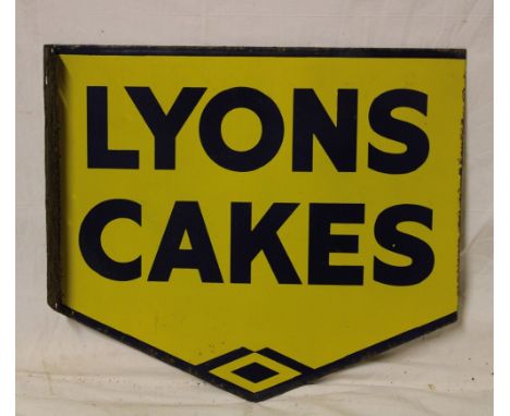 An enamel double-sided advertising sign "Lyons Cakes", 15" x 17½"