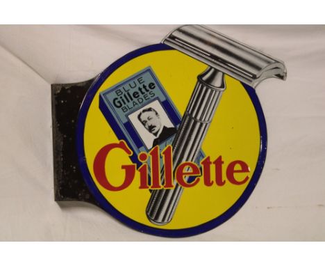 An enamel double-sided advertising sign "Gillette Blue Blades" by Emaillerie Alsacienne Strasbourg, 22" x 20"