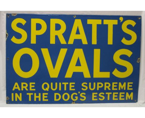 A rectangular enamel advertising sign "Spratt's Ovals are Quite Supreme in the Dog's Esteem", 20" x 30"