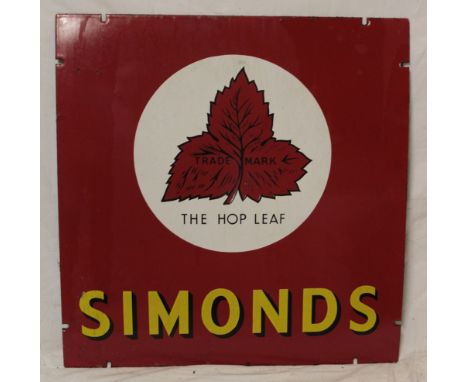 An enamel rectangular advertising sign "Simonds" with hop leaf trademark, 24½" x 24"