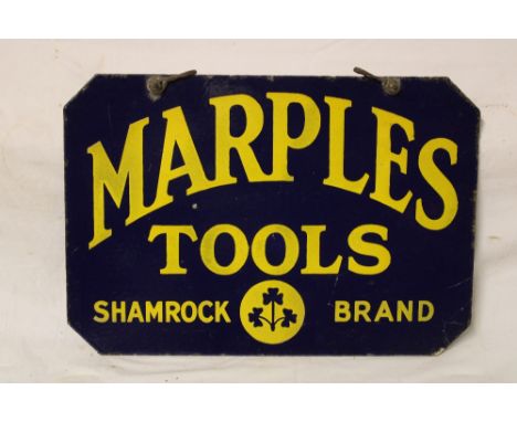 An enamel rectangular double-sided  hanging advertising sign "Marples Tools - Shamrock Brand", 12" x 17½"
