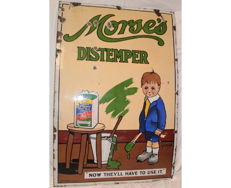 A large old enamel rectangular advertising sign "Morse's Distemper - Now They'll Have To Use It", 60" x 40"