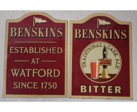 A pair of enamel advertising signs "Benskins Traditional Cask Ale Bitter" and "Benskins Established at Watford since 1750", 1
