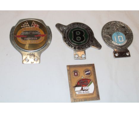 Three various chromium plated car badges including Bentley Drivers Club, St Christopher and National Stock Car Racing togethe