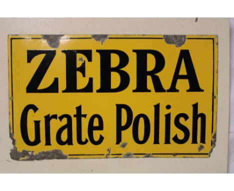 An enamel rectangular advertising sign "Zebra Grate Polish", 12" x 20"