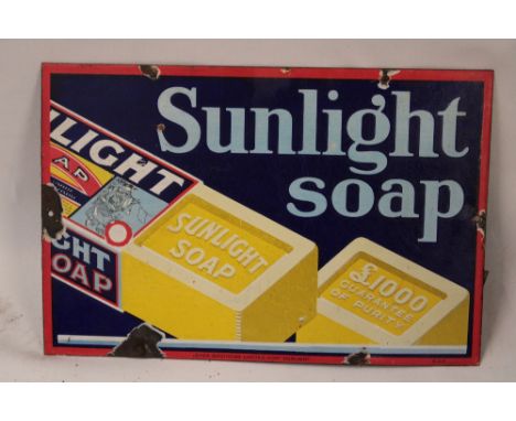 An enamel rectangular advertising sign "Sunlight Soap", 12" x 18"
