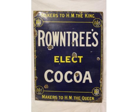 An enamel rectangular advertising sign "Rowntree's Elect Cocoa - Makers to HM The King and HM The Queen" , 40" x 30"