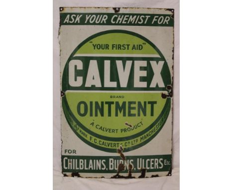 An enamel rectangular advertising sign "Ask Your Chemist for your First Aid - Talvex Brand Ointment - Chilblains Ulcers, etc 