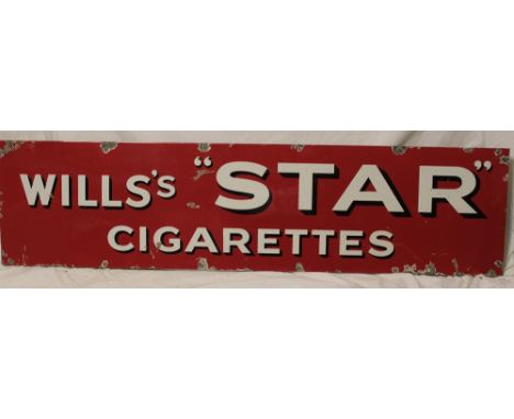 An old enamel rectangular advertising sign "Wills's Star Cigarettes", 15" x 60"