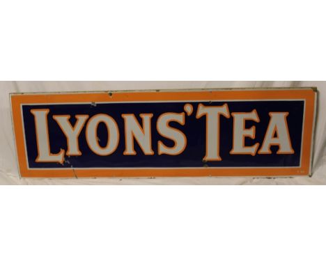 An old enamel rectangular advertising sign "Lyon's Tea", 18" x 59"