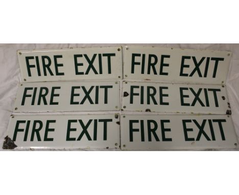 Six various enamel fire exit signs, 5" x 15"