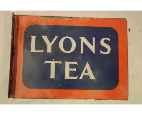 An enamel rectangular double-sided advertising sign "Lyon's Tea", 11" x 15"
