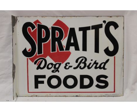 An enamel rectangular double-sided adverting sign "Spratt's Dog and Bird Food", 12" x 16"