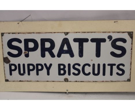 An enamel rectangular advertising sign "Spratt's Puppy Biscuits", 12" x 30"