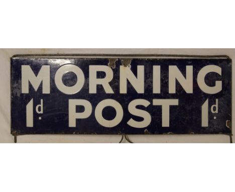 A small enamel rectangular plaque "Morning Post 1d", 6¼" x 18½"