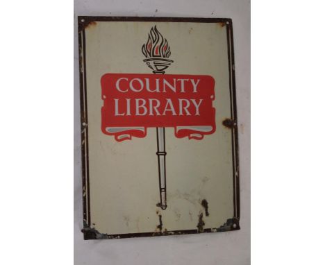 An enamel rectangular advertising sign "County Library", 18" x 13"