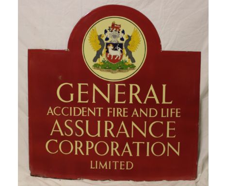 An old enamel arched Insurance sign "General Accident Fire and Life Assurance Corporation Limited", 32" x 31"