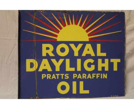 An old enamel rectangular double-sided advertising sign "Royal Daylight Pratt's Paraffin Oil", 18" x 22"