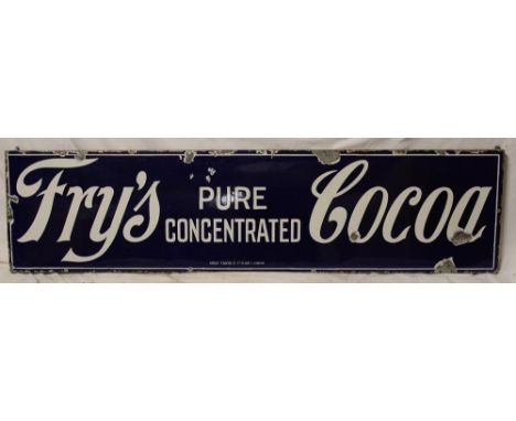 An enamel rectangular advertising sign "Fry's Pure Concentrated Cocoa", 12" x 48"