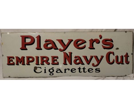 An old enamel rectangular advertising sign "Players Empire Navy Cut Cigarettes", 20" x 57"
