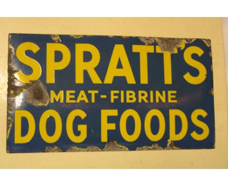 An enamel rectangular advertising sign "Spratt's Meat-Fibrine Dog Foods" 10" x 18"