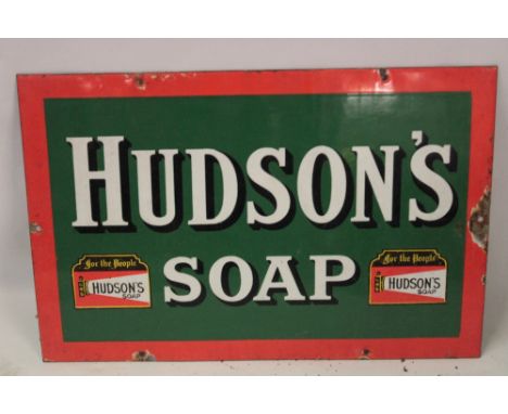 An enamel rectangular advertising sign "Hudson's Soap", 12" x 18"