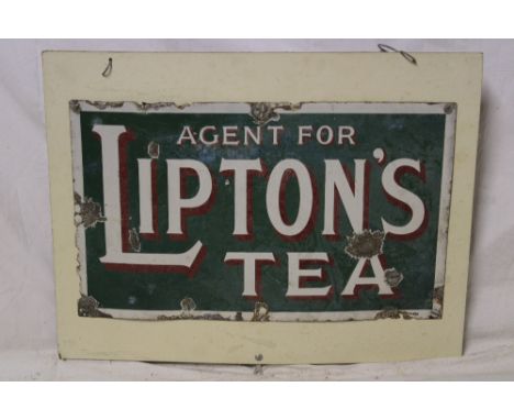 An enamel rectangular advertising sign "Agent for Lipton's Tea", 12" x 20"