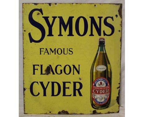 An enamel rectangular advertising sign "Symons' Famous Flagon Cider", 24" x 21"