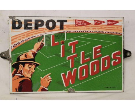 An enamel rectangular advertising sign "Depot Littlewoods", 10" x 15"