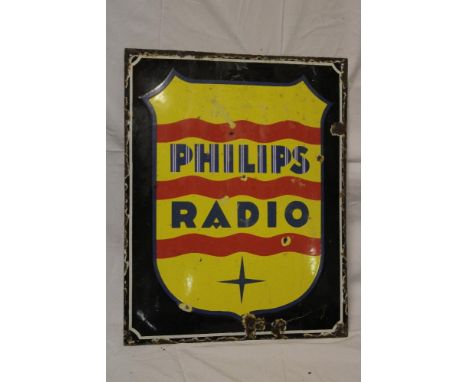 An old enamel rectangular advertising sign "Philips Radio", 19" x 15"