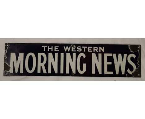 A small enamel rectangular advertising sign "The Western Morning News", 5" x 21"