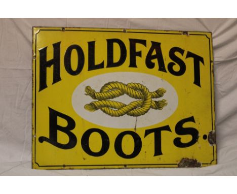 An old enamel advertising sign "Holdfast Boots", 17" x 24"