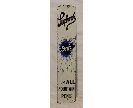 An enamel rectangular advertising sign "Stephen's Ink - For All Fountain Pens", 44" x 8"