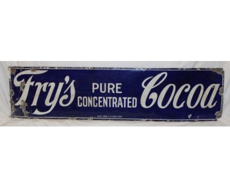 An old enamel rectangular advertising sign "Fry's Pure Concentrated Cocoa", 12" x 48"