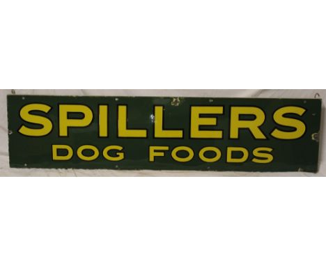 An enamel rectangular advertising sign "Spillers Dog Foods", 12½" x 50½"