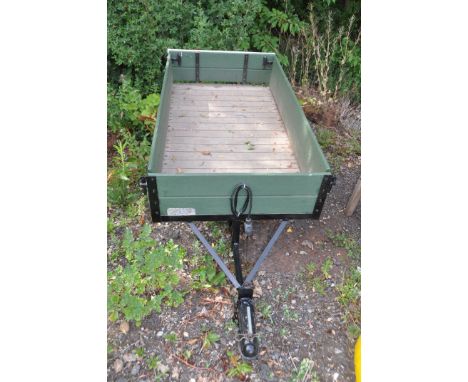 A STEEL FRAMED AND WOODEN SLATTED TRAILER (box being 154 x 82cm internally) with light board mounted